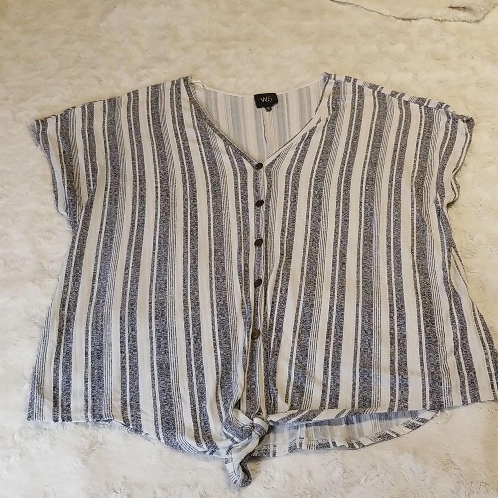 W5 Anthropologie Womens Striped Short Sleeve Top Size 3X Coastal Beachy Nautical